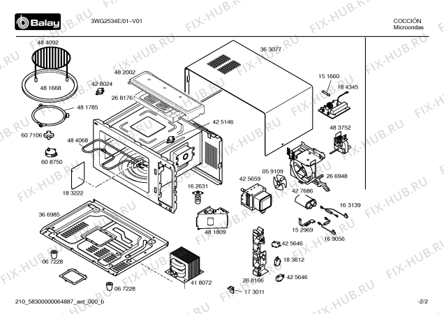 Схема №2 3WG2534E с изображением Нижняя часть корпуса для микроволновки Bosch 00366985