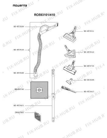 Взрыв-схема пылесоса Rowenta RO593101/410 - Схема узла 5P004806.5P3