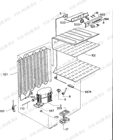 Взрыв-схема холодильника Electrolux TW434 - Схема узла Cooling system 017