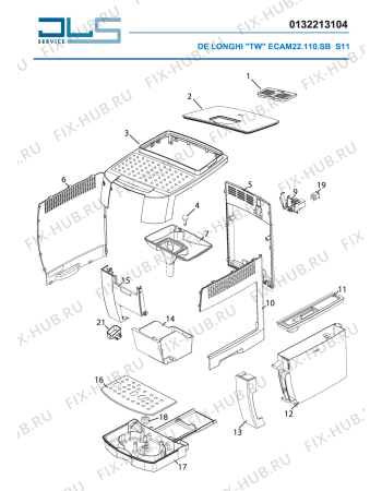 Схема №3 MAGNIFICA S ECAM 22.110.SB с изображением Обшивка для кофеварки (кофемашины) DELONGHI 7313221131