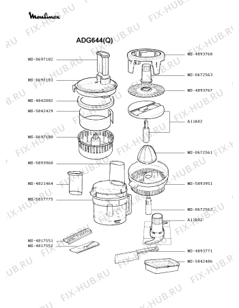 Взрыв-схема кухонного комбайна Moulinex ADG644(Q) - Схема узла CP000516.0P2