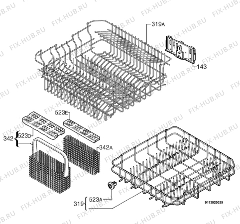 Взрыв-схема посудомоечной машины Zanussi ZDIL110X - Схема узла Basket 160