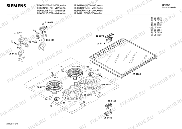 Взрыв-схема плиты (духовки) Siemens HL66121SF - Схема узла 03