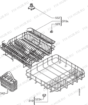 Взрыв-схема посудомоечной машины Zanussi DW474 - Схема узла Basket 160