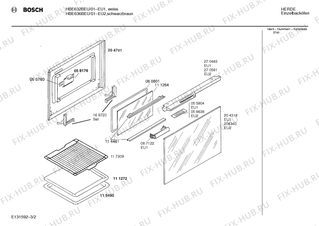Схема №1 HBE636BEU с изображением Инструкция по эксплуатации для плиты (духовки) Bosch 00515944