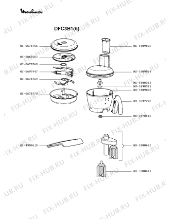 Взрыв-схема кухонного комбайна Moulinex DFC3B1(5) - Схема узла EP003266.6P3