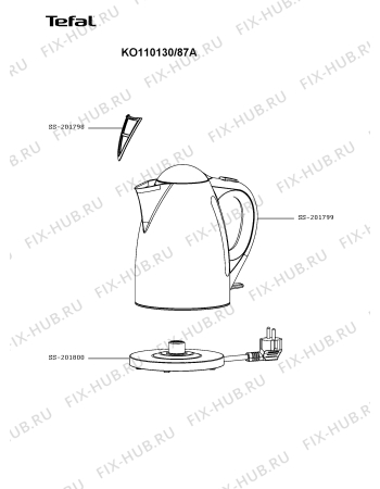 Схема №1 KO110130/87A с изображением Элемент корпуса для чайника (термопота) Tefal SS-201800