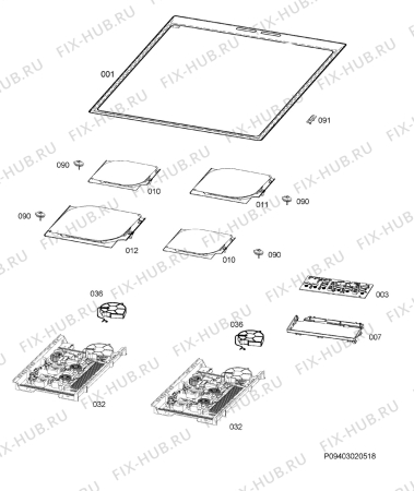 Взрыв-схема плиты (духовки) Electrolux EKI60303HW - Схема узла Hob