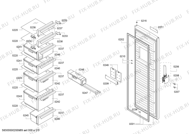 Схема №2 3GF8667P с изображением Дверь морозильной камеры для холодильной камеры Bosch 00716229