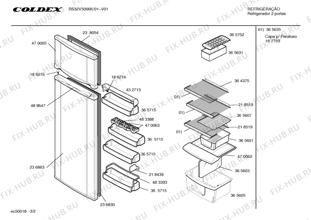 Взрыв-схема холодильника Coldex RS32V5006K Coldex - Схема узла 02