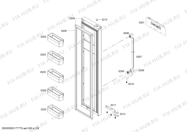 Схема №2 KAN62V06TI с изображением Дверь для холодильника Bosch 00711907