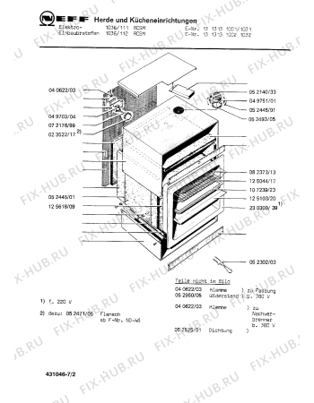Взрыв-схема плиты (духовки) Neff 1313131001 1036/111RCSM - Схема узла 02