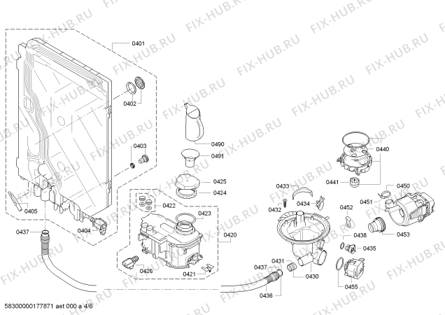 Взрыв-схема посудомоечной машины Bosch SMS53N62EU, SilencePlus - Схема узла 04
