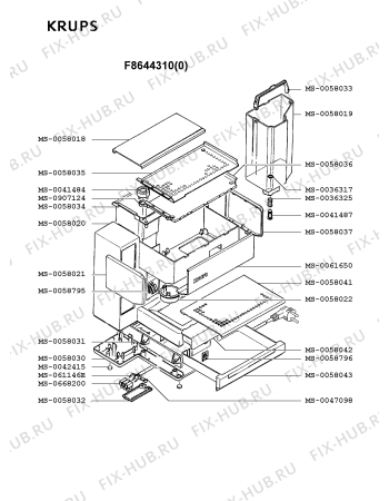 Взрыв-схема кофеварки (кофемашины) Krups F8644310(0) - Схема узла NP001834.7P2