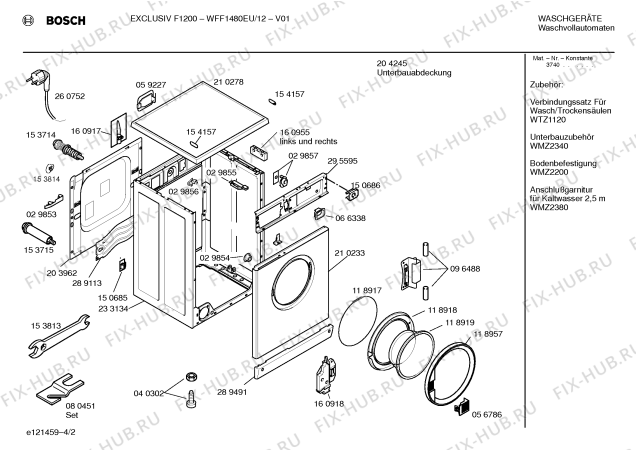 Взрыв-схема стиральной машины Bosch WFF1480EU, Exclusiv F1200 - Схема узла 02
