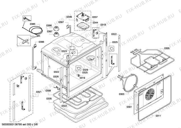 Взрыв-схема плиты (духовки) Bosch HBR78S750E - Схема узла 03