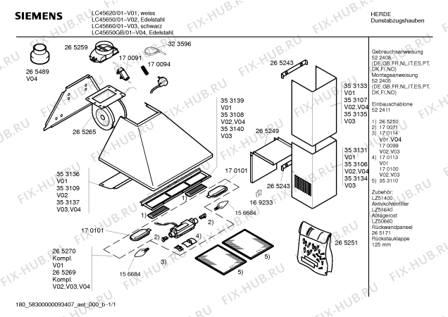 Схема №1 LC45651EU с изображением Инструкция по эксплуатации для вытяжки Siemens 00522408