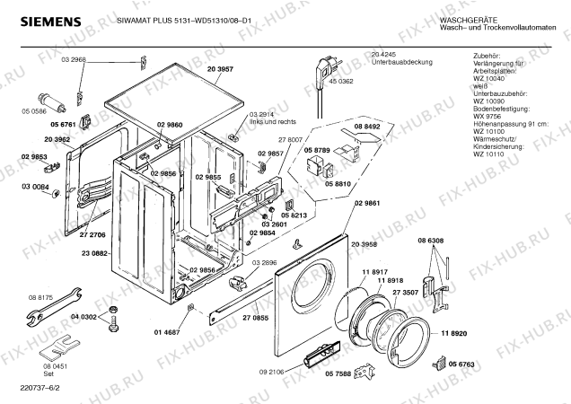 Взрыв-схема стиральной машины Siemens WD51310 SIWAMAT PLUS 5131 - Схема узла 02