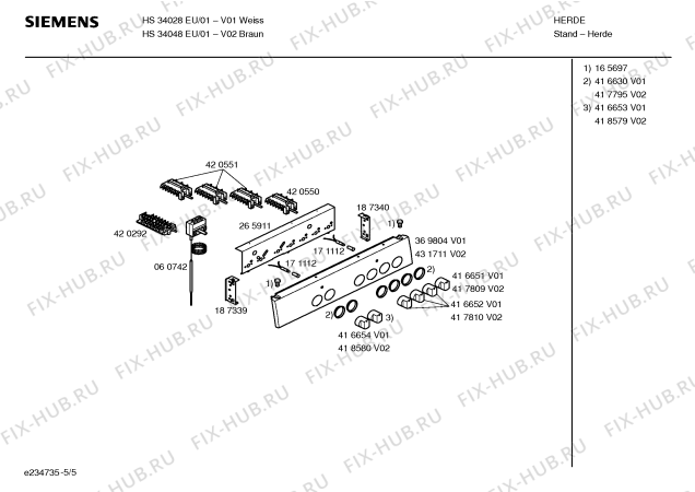 Взрыв-схема плиты (духовки) Siemens HS34028EU - Схема узла 05