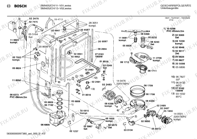 Взрыв-схема посудомоечной машины Bosch SMI4052CH - Схема узла 02
