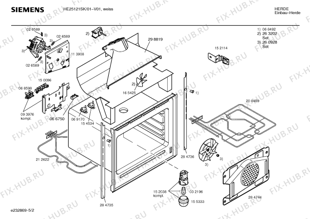 Взрыв-схема плиты (духовки) Siemens HE25121SK - Схема узла 02