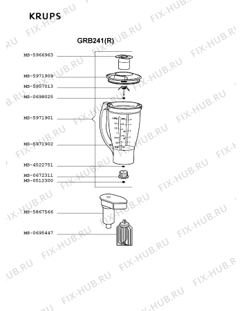 Взрыв-схема кухонного комбайна Krups GRB241(R) - Схема узла SP002555.2P3