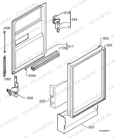 Взрыв-схема посудомоечной машины Zoppas PSNR4370 - Схема узла Door 003