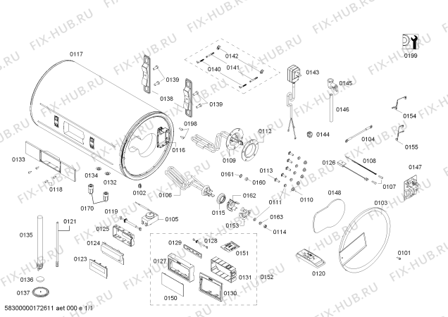 Схема №1 DG80165BTI с изображением Нагревательный элемент для электроводонагревателя Siemens 00751286