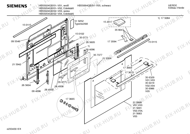 Схема №5 HB55054GB с изображением Инструкция по эксплуатации для плиты (духовки) Siemens 00526768