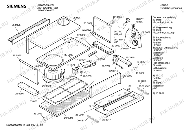 Схема №1 LI12030 с изображением Инструкция по эксплуатации для вытяжки Siemens 00528948