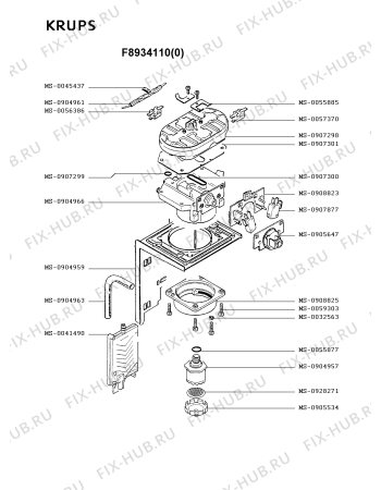 Взрыв-схема кофеварки (кофемашины) Krups F8934110(0) - Схема узла 1P001868.5P2