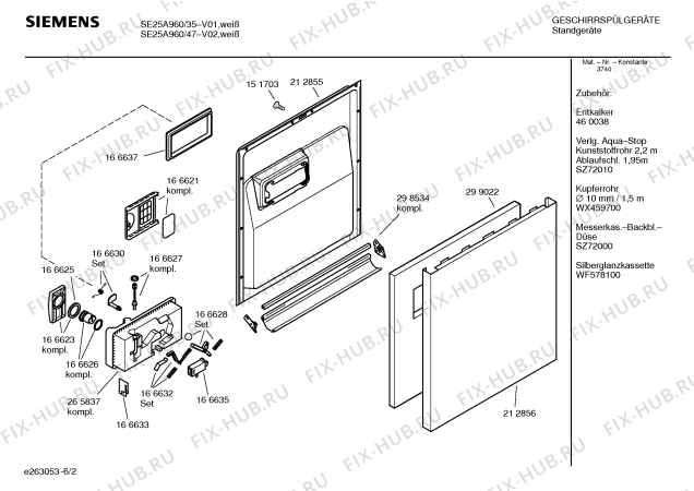 Схема №2 SE25A960 с изображением Краткая инструкция для посудомойки Siemens 00590750