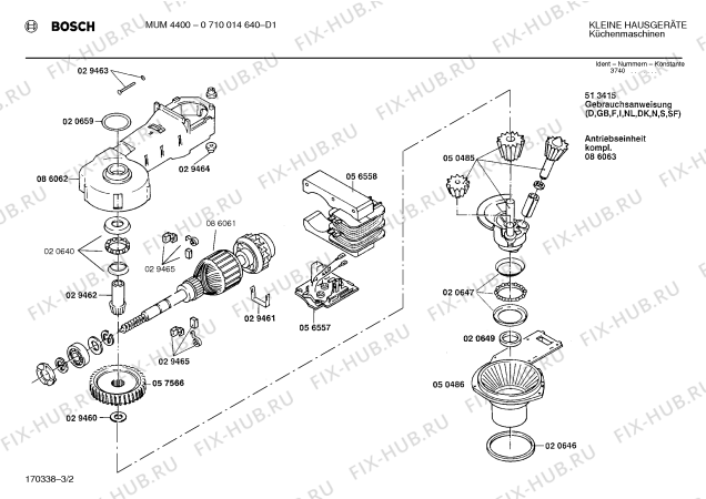 Взрыв-схема кухонного комбайна Bosch 0710014640 - Схема узла 02