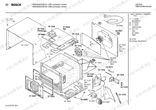 Схема №3 HMG8462GB с изображением Инструкция по эксплуатации для микроволновки Bosch 00516126