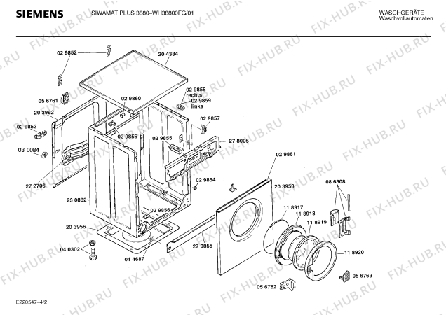 Схема №2 WH38800FG SIWAMAT PLUS 3880 с изображением Вставка для ручки для стиралки Siemens 00088620