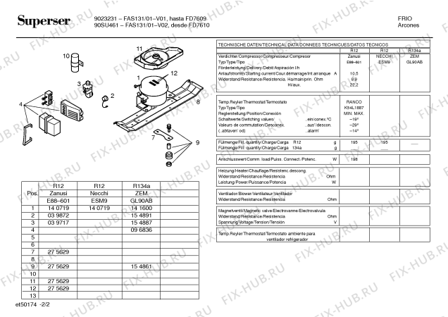 Взрыв-схема холодильника Superser FAS131/01 FAS131 - Схема узла 02