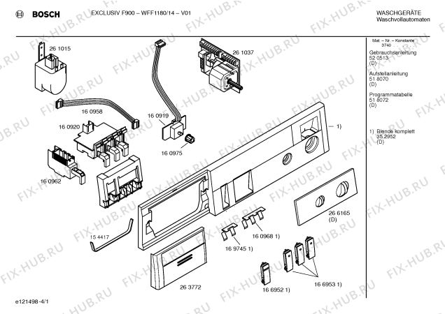 Схема №4 WFF1180, EXKLUSIV F900 с изображением Ручка для стиралки Bosch 00263772