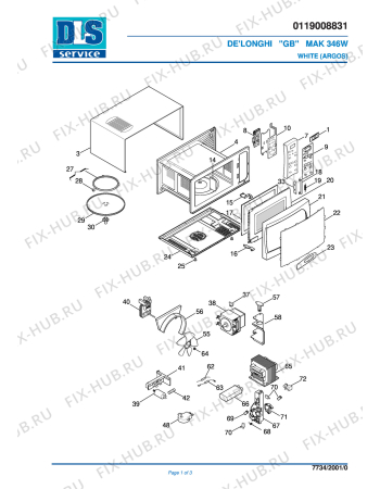 Схема №1 MAK 346W WHITE (ARGOS) с изображением Запчасть для микроволновой печи DELONGHI 5419128900