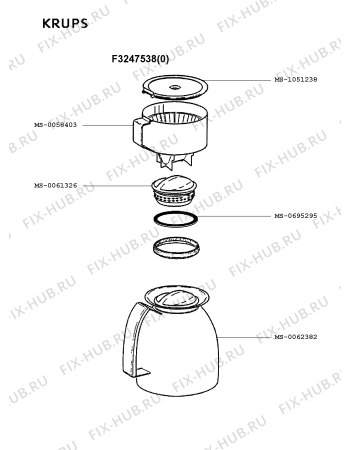 Взрыв-схема кофеварки (кофемашины) Krups F3247538(0) - Схема узла 5P001613.3P2