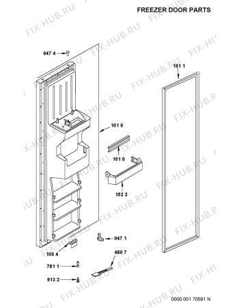 Схема №4 KSN 6500/A IN с изображением Дверца для холодильника Whirlpool 481241610377