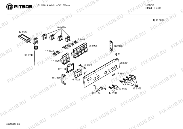 Схема №3 P1C7614WL с изображением Панель управления для электропечи Bosch 00365451