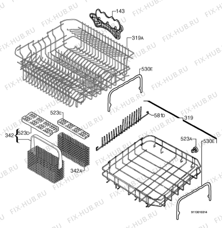 Взрыв-схема посудомоечной машины Zanussi DE2144 - Схема узла Basket 160