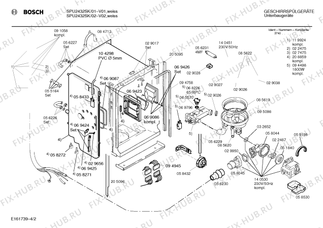 Взрыв-схема посудомоечной машины Bosch SPU2432SK - Схема узла 02