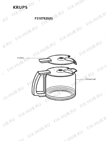 Взрыв-схема кофеварки (кофемашины) Krups F3107620(0) - Схема узла 2P001638.2P2