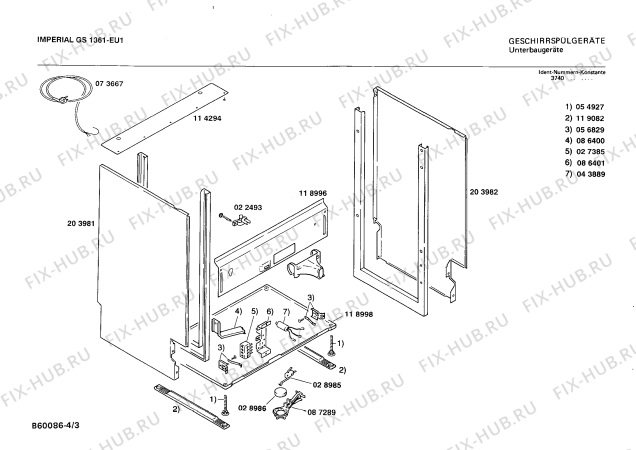 Схема №3 GS1361 с изображением Панель для посудомойки Bosch 00272197