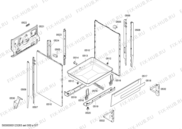 Взрыв-схема плиты (духовки) Bosch HLN423020R - Схема узла 05