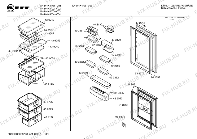 Схема №2 K4444X4 с изображением Дверь для холодильной камеры Bosch 00241699