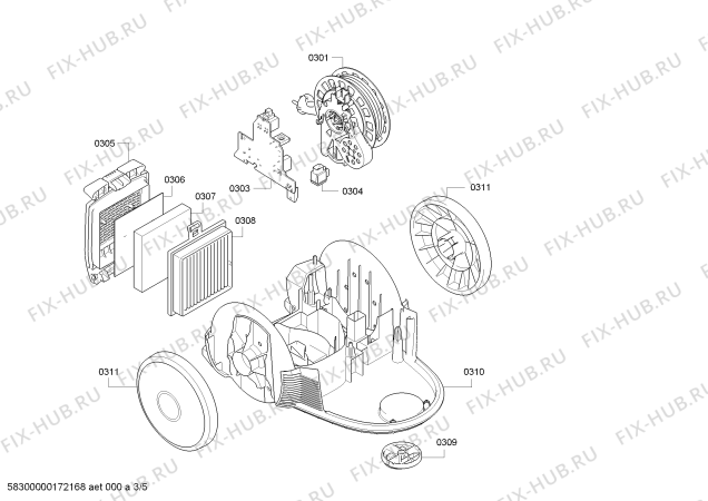 Взрыв-схема пылесоса Bosch BGS31800 Bosch Relyy'y Hepa 1800W - Схема узла 03