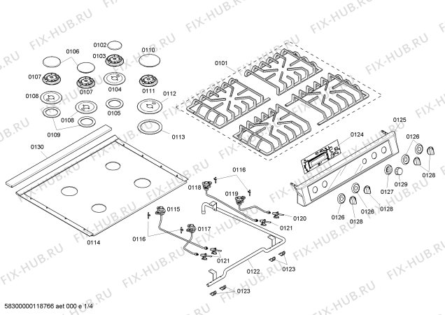 Схема №1 HDI7032U с изображением Крышка для плиты (духовки) Bosch 00662951