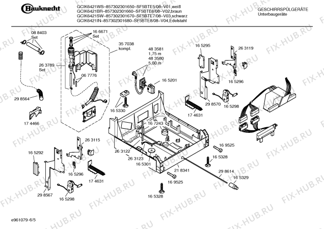 Взрыв-схема посудомоечной машины Bauknecht SF5BTE6 GCIK6421BR - Схема узла 05